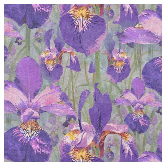 Paarse Iris Floral Pattern Stof (Close Up)
