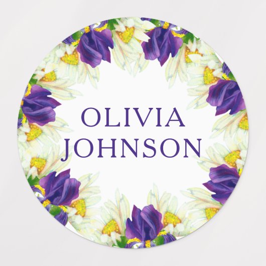 Paarse Iris Floral Persoonlijke benaming Kleding Labels (Design 2)