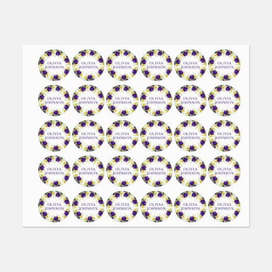 Paarse Iris Floral Persoonlijke benaming Kleding Labels (Vel)