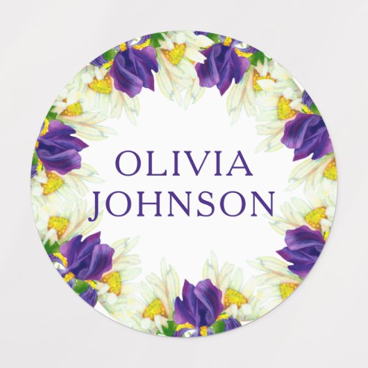 Paarse Iris Floral Persoonlijke benaming Kleding Labels (Design 2)