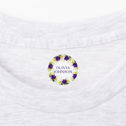 Paarse Iris Floral Persoonlijke benaming Kleding Labels (Aangebracht)