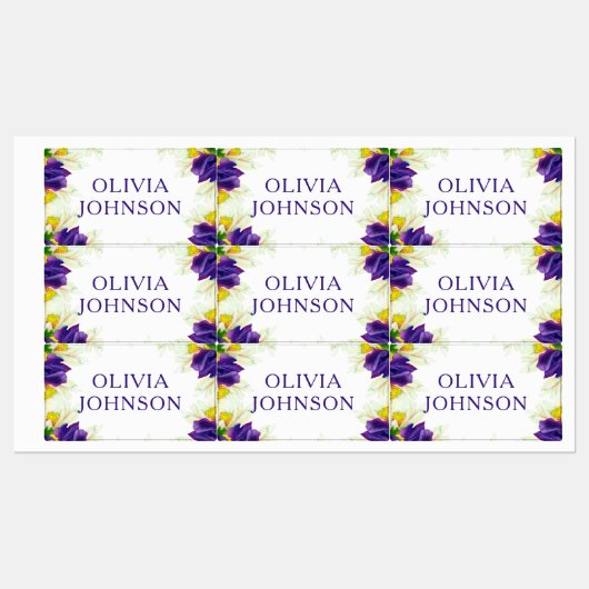 Paarse Iris Floral Persoonlijke benaming Kleding Labels (Vel)