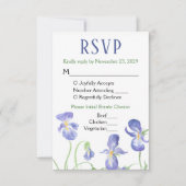 Paarse Iris Floral RSVP Wedding Response Mal Menu (Voorkant)