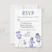 Paarse Iris Floral RSVP Wedding Response Mal Menu