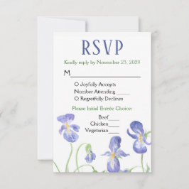 Paarse Iris Floral RSVP Wedding Response Mal Menu