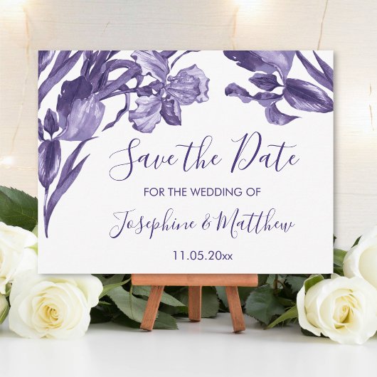 Paarse Iris Floral Save the Date Aankondigingskaart