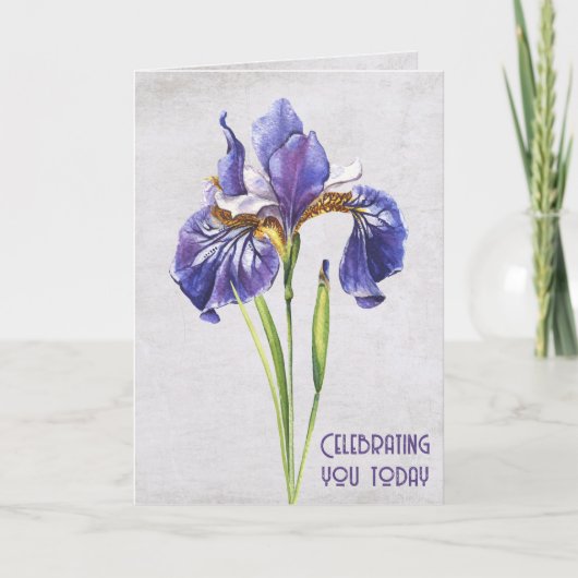 Paarse Iris Flower Birthday Kaart (Voorkant)