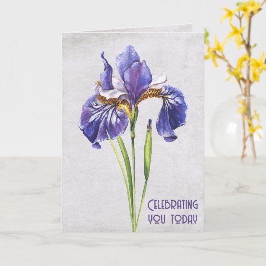 Paarse Iris Flower Birthday Kaart (Gele Bloem)