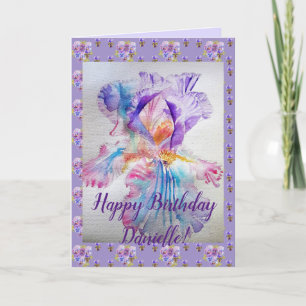 Paarse Iris flower floral Name Birthday Kaart