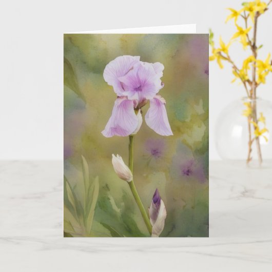 Paarse Iris Flower Garden Art Note Kaart (Gele Bloem)