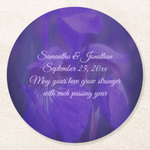 Paarse Iris Flower Personalized Wedding Ronde Kartonnen Onderzetter