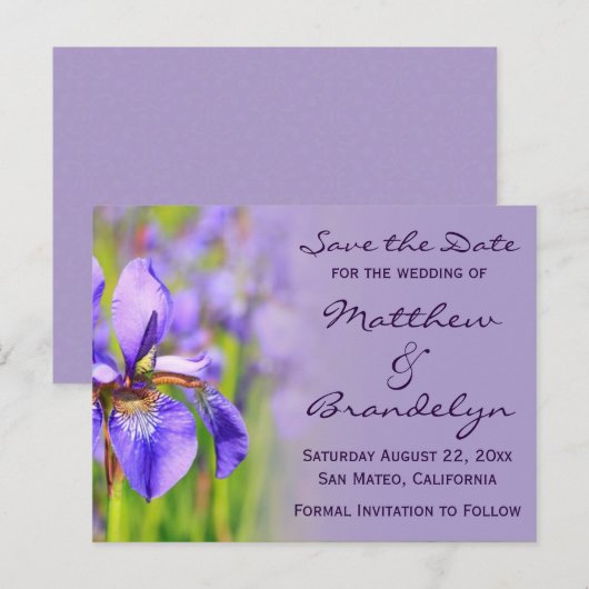 Paarse Iris Flower Save the Date Briefkaarten (Voorkant / Achterkant)