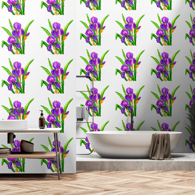 Paarse Iris Flowers Behang (Badkamer)