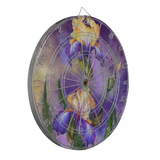 Paarse Iris Flowers Dart Board Irises Dartbord (Voorkant Links)