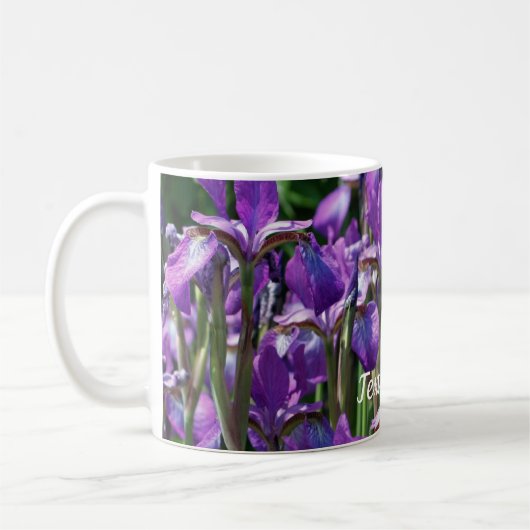 Paarse Iris Flowers Gepersonaliseerd Koffiemok (Links)