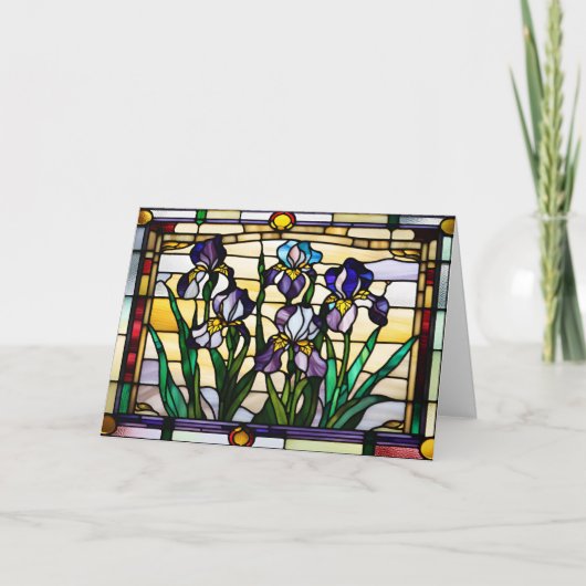 Paarse Iris Flowers Glas in lood Kaart (Voorkant)