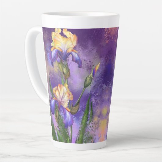 Paarse Iris Flowers Latte Mok Irises Painting (Linkerhoek)