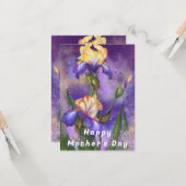 Paarse Iris Flowers Moederdag Kaart (Voorkant / Achterkant in situ)