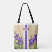 Paarse Iris Flowers Monogram Faux Burlap Jute Tote Bag (Achterkant)