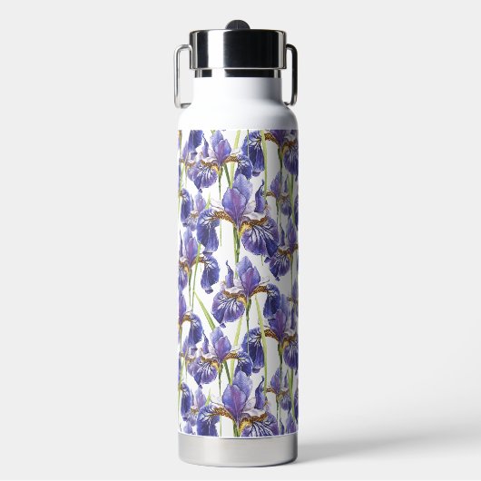 Paarse Iris Flowers Waterfles (Voorkant)