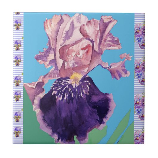 Paarse Iris Flowers waterverf irish Ceramic Tile Tegeltje (Voorkant)