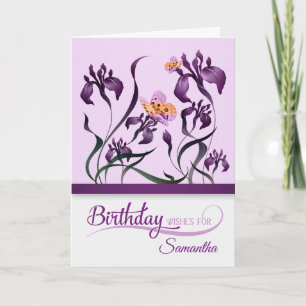 Paarse Iris Garden Birthday met naam Kaart