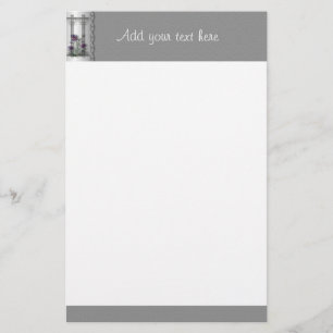 Paarse Iris Garden Gate Stationery met zilver Briefpapier