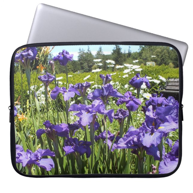 Paarse Iris Garden-laptophoes Laptop Sleeve (Voorkant)