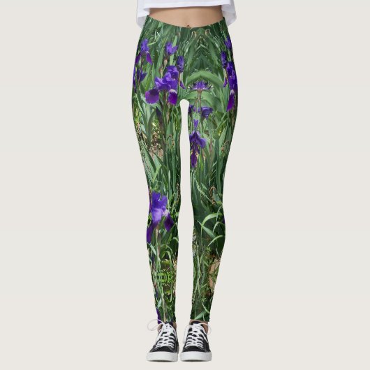 Paarse Iris Garden Print-All-Over Leggings (Voorkant)