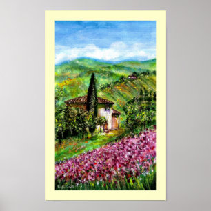 PAARSE IRIS-GEBIEDEN IN DE GROENE TUSCANY LANDSCAP POSTER