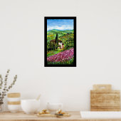 PAARSE IRIS-GEBIEDEN IN DE GROENE TUSCANY LANDSCAP POSTER (Keuken)