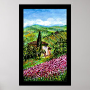 PAARSE IRIS-GEBIEDEN IN DE GROENE TUSCANY LANDSCAP POSTER