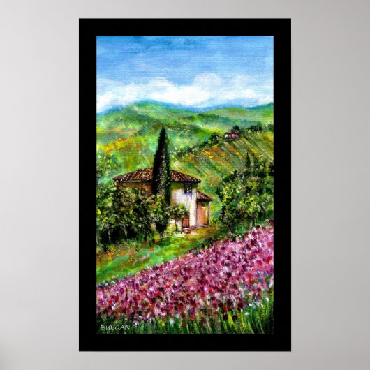 PAARSE IRIS-GEBIEDEN IN DE GROENE TUSCANY LANDSCAP POSTER (Voorkant)