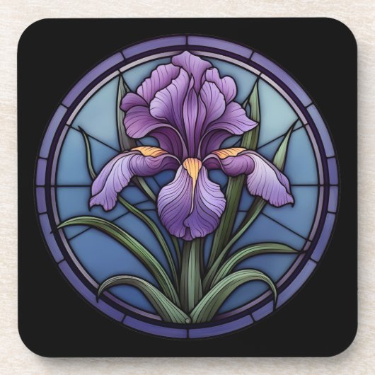 Paarse iris Glas in lood Bier Onderzetter (Voorkant)