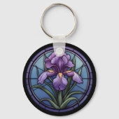 Paarse iris Glas in lood Sleutelhanger (Voorkant)