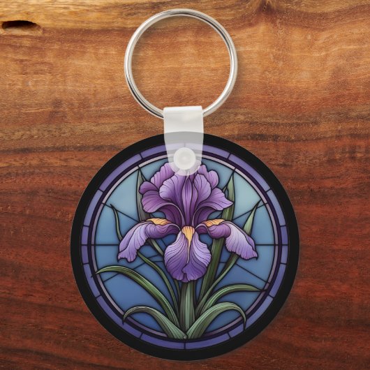 Paarse iris Glas in lood Sleutelhanger (Achterkant)