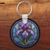 Paarse iris Glas in lood Sleutelhanger (Voorkant)