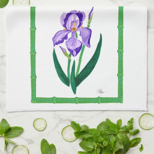 Paarse Iris (Green Trim) 16 x 24-inch handdoek (Gevouwen)