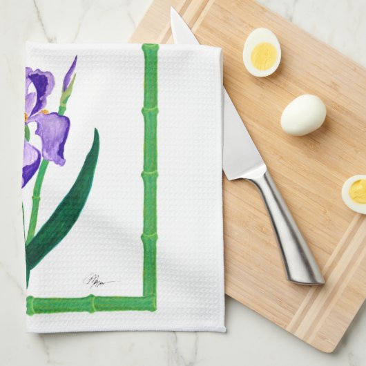 Paarse Iris (Green Trim) 16 x 24-inch handdoek (Quarter Fold)
