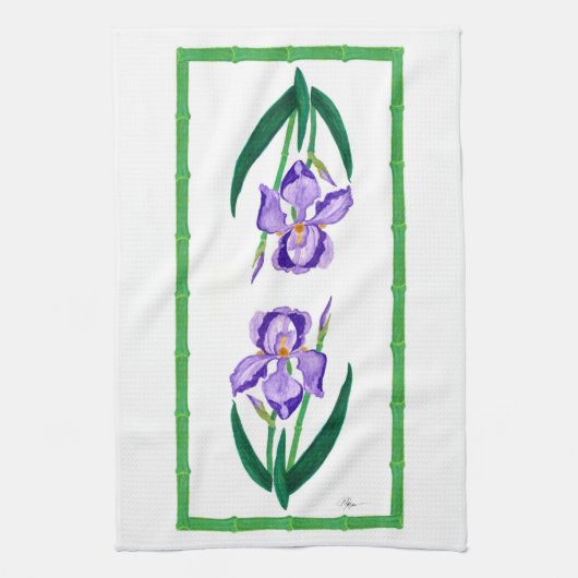 Paarse Iris (Green Trim) 16 x 24-inch handdoek (Verticaal)