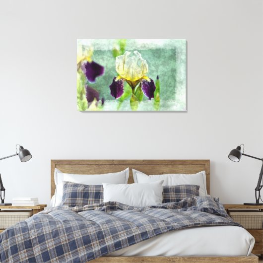 Paarse Iris Impressionist Floral Painting Art Canvas Afdruk (Insitu (Slaapkamer))