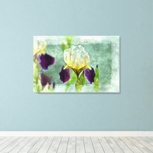 Paarse Iris Impressionist Floral Painting Art Canvas Afdruk (Insitu (Houten vloer))