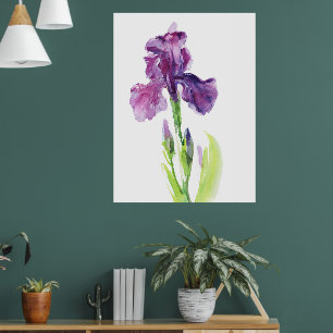 Paarse Iris in Lichte Waterverf Poster