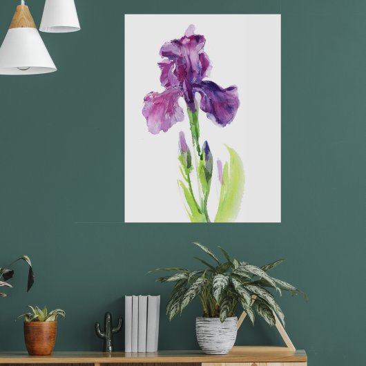 Paarse Iris in Lichte Waterverf Poster (Woonkamer 1)