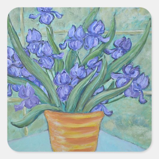 Paarse Iris in Vase Sticker (Voorkant)