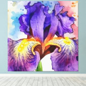 Paarse iris in Waterverf Canvas Afdruk (Insitu (Houten vloer))