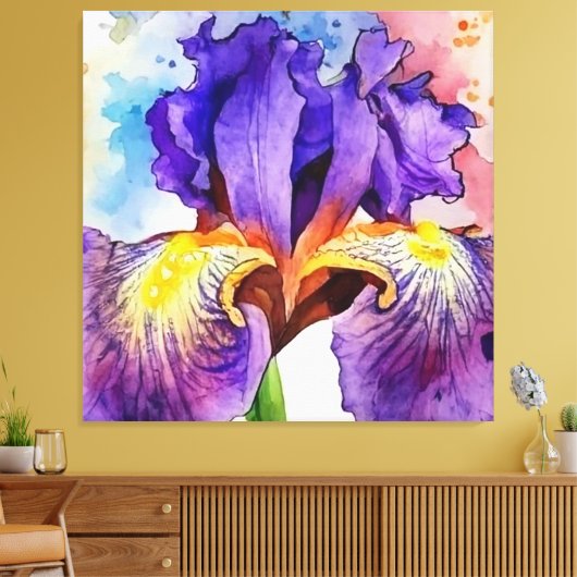 Paarse iris in Waterverf Canvas Afdruk (Insitu (Woonkamer))