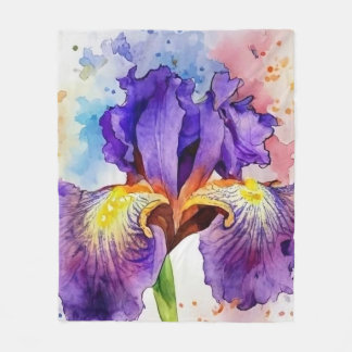 Paarse iris in Waterverf Fleece Deken