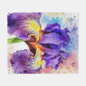 Paarse iris in Waterverf Fleece Deken (Voorkant (Horizontaal))