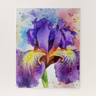 Paarse iris in Waterverf Legpuzzel